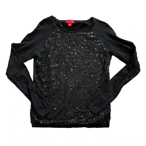 Elle Black Sequin Sweater S - Picture 1 of 3